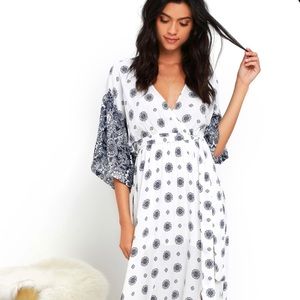 LuLus South of France Blue Ivory Maxi Dress XS